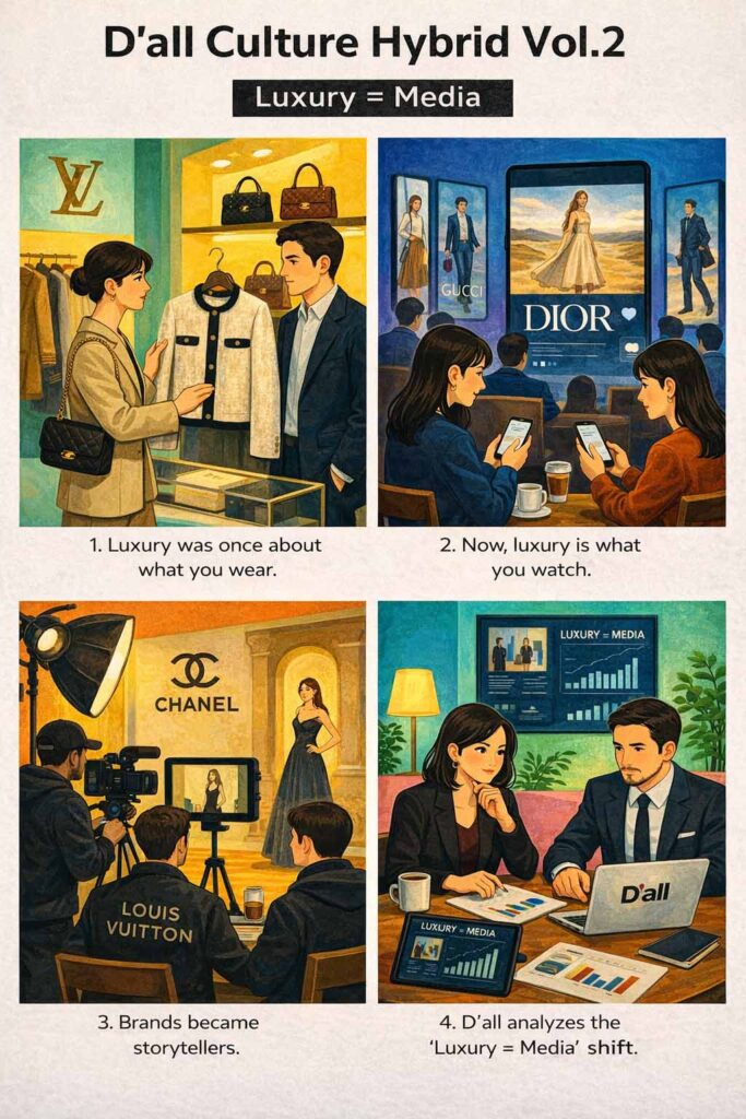 Luxury Brand transformation into Media Brand through storytelling and luxury marketing strategy visualized in D’all Culture Hybrid Vol.2