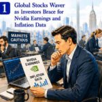 D’all Economy Brief August 26, 2026 visualizing global stocks awaiting Nvidia earnings and inflation data, steady Treasury yields before Jackson Hole, and rising AI infrastructure costs.